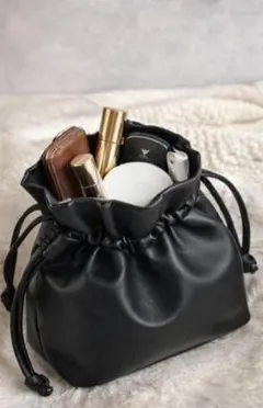 PUレザー 巾着ショルダーバッグ 2WAY ミニ ハンドバッグ レディース 軽量