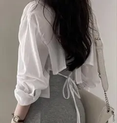 SHEIN ホワイト クロップドシャツ 七分袖