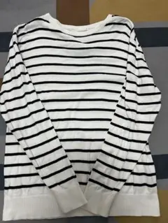 GU ホワイト/ブラックストライプ 長袖セーター M