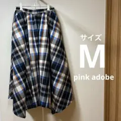 チェック柄 ミモレ丈 フレアスカート pink adobe