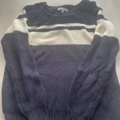 ネイビーとホワイトストライプのニット L