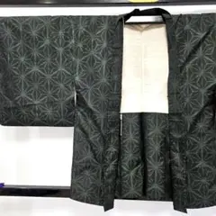 No.99 大島紬羽織 横双 麻の葉文様 正絹 和装 着物 黒地
