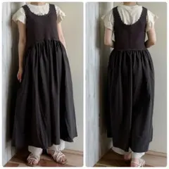 サマンサモスモス クロシェ編み風切替ノースリーブワンピース F チャコールグレー