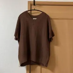 スタジオクリップ　ブラウン　Vネック ニット プルオーバー　半袖
