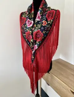 フラメンコ マントンシージョ 赤サテン水玉 レッドフレコ フラメンコ