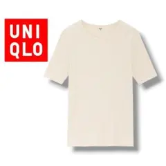 【ユニクロ】ランダムリブ　クルーネック　カットソー　半袖　Tシャツ　アイボリーのサムネイル