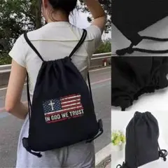 アメリカンナップサック ブラック ナップサック アメリカ国旗柄 折りたたみ 軽量のサムネイル