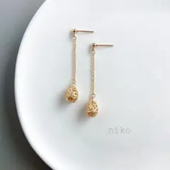 61｜クラシカル ドロップ チェーン ピアス イヤリング ゴールド アクセサリー