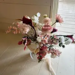 ウエディング　ブーケ　造花ブーケ　ピンク　白　アーティフィシャルフラワー　結婚式