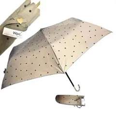 wpc. Wpc.折りたたみ傘 雨晴兼用 ドット柄 水玉 ブラウン 袋付 軽量