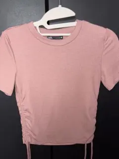 ZARA リブ編みピンクTシャツ Sサイズ