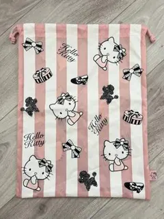 新品未使用　ハローキティ ビニール 巾着袋 ピンクストライプ