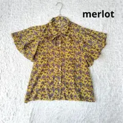 【メルロー】花柄ブラウス　リボンタイ　マスタード　レトロ　フリル袖のサムネイル