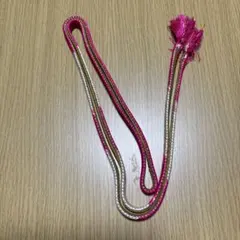 帯締め ピンク 金 白 編み込みデザイン