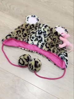 USJ ユニバ ピンクパンサー 耳付き 帽子 ヒョウ柄 ぽんぽん