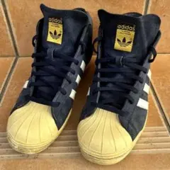 【希少】adidas スーパースターハイカット ネイビー　金ベロ