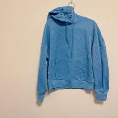 長袖フードパーカー 【M】ブルー 裏起毛 パーカー カジュアル トップス 細見え