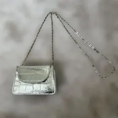 シルバー クロコダイル型押し ショルダーバッグ