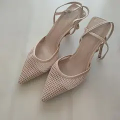 ZARA メッシュ アンクルストラップ パンプス ベージュ