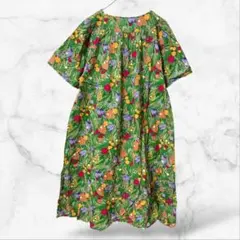 半袖ブラウスワンピース 花柄 ボタニカル(M)総柄 派手 個性的 Aライン 春夏