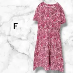 ロングワンピース【F】ペイズリー柄 総柄 フレア ウエスト切替 ボタン付 前開き