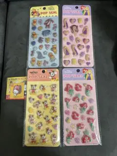 正規品未開封美品　ディズニークリスタルぷくぷくシール4枚まとめ売り　おまけ付き