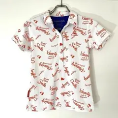 【美品】LE COQ GOLF ルコックゴルフ 半袖ポロシャツ 総柄 ホワイトMのサムネイル