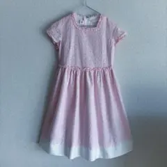 familiar 半袖 レ－スワンピース ドレス ピンク チェック 希少 140