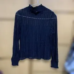 ブラック　レース フリル襟 長袖シャツ