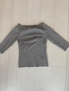 SNIDEL 斯奈德爾 條紋羅紋針織衫 七分袖 白色×黑色 ONE SIZE