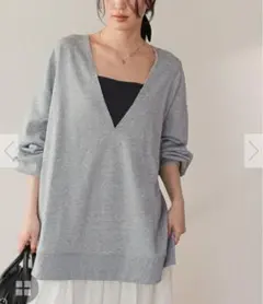 新品☆titivate☆ 深Vネックサイドスリットスウェットプルオーバー