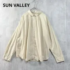 サンバレー SUN VALLEY 薄手　長袖　シャツ　ベージュ　丸襟　Mサイズのサムネイル