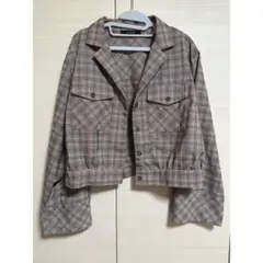 【w closet】チェック柄 クロップドジャケット