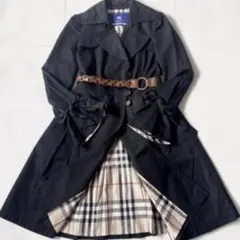 バーバリーブルーレーベル ノバチェック 黒 トレンチコート36 ベルト Aライン