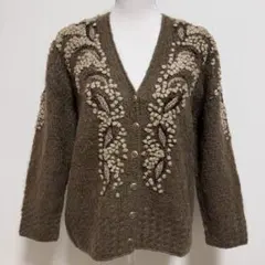 ヴィンテージ 立体刺繍×ビーズ装飾 ニットカーディガン レトロ