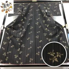 D931 訪問着 こま 羽子板 花弁 黒地 正絹 着物 袷 美品 - メルカリ