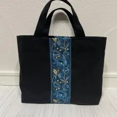 インド刺繍リボン　ミニトートバッグ・ブラック