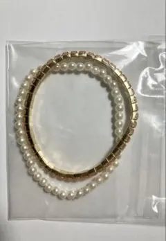 パールとゴールドのブレスレット2本セット　ピンクの石