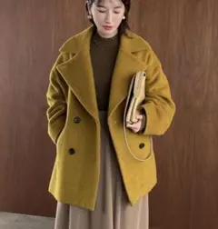 【美品】CLANE マスタード ダブルブレストコート　サイズ2 クラネ CLANE マスタード ダブルブレストコート サイズ2 クラネ