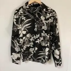 昭和レトロ 総柄 花柄 長袖シャツ 黒/白 ヴィンテージ