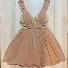 タグ付き LagunaMoon ピンクベージュ フレアミニワンピ