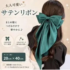 大きめ　サテンリボン バレッタ　ロングリボン グリーン 韓国風　ハロウィン