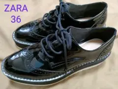 ZARA ブラック ローファー 36　厚底　エナメル