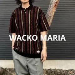 今だけ価格24SS新品WACKOMARIAストライプニットポロBLACK/L WACKO MARIA/STRIPED JACQUARD SUMMER KNIT POLO SHIRT（BLACK