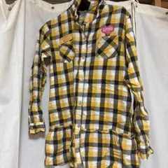 イエローチェック刺繍長袖シャツ