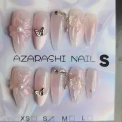 【S-242】ピンクぷっくりお花ꕤ︎︎蝶々、リボン、ストーンꕤ︎︎Sサイズ