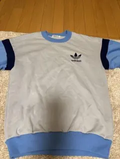 アディダス デサント製 刺繍 長袖 ジャージ トレーナー グレー×ブルー