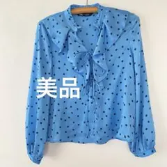 【着用しやすくなりました！】ZARA ドット　フリル　シャツ　水色　サテン　水玉
