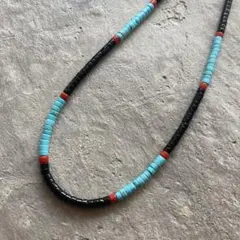108 サントドミンゴ風　オニキス、マグネサイトターコイズのオリジナルネックレス