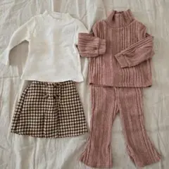 ベビー服セット 80 　9-12m ピンク　セットアップ　千鳥柄スカート　長袖